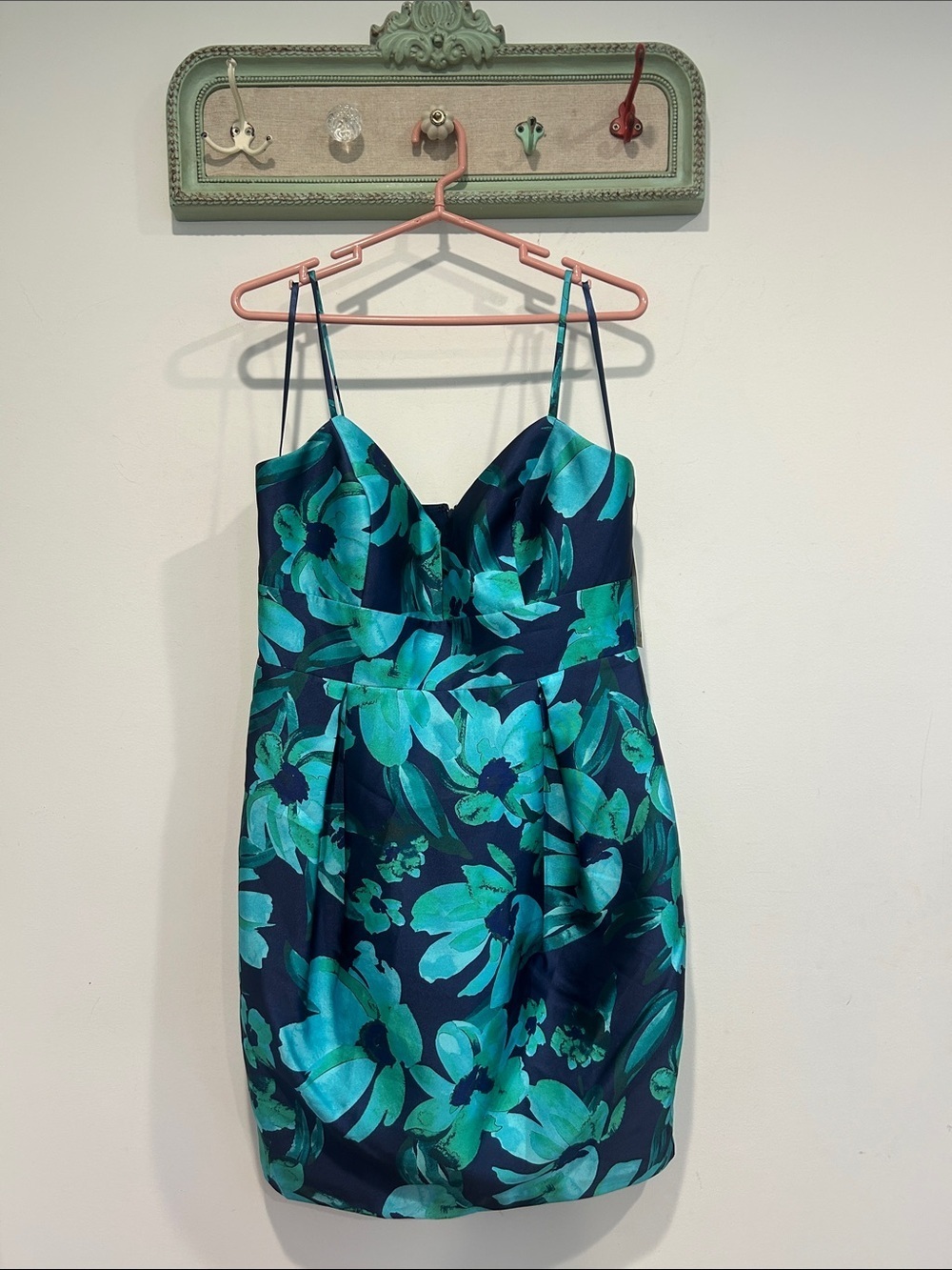 Eliza J Teal and Navy Floral Satin Mini Dress size 12 women’s new
